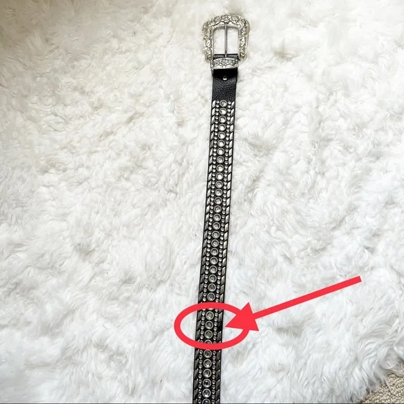 Women’s leather belt with large silver buckle black silver bling rhinestones - Picture 6 of 9